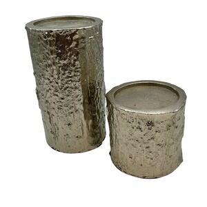 Modern Metallic Silver Candle Holder Set - Textured Cylinder Pillar Candlesticks